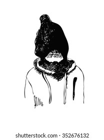 hand drawn sketch of kid  in winter hat vector