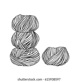Hand drawn sketch of knitting threads isolated on a white