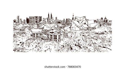 Hand drawn sketch of Kuala Lumpur, Capital of Malaysia in vector illustration.