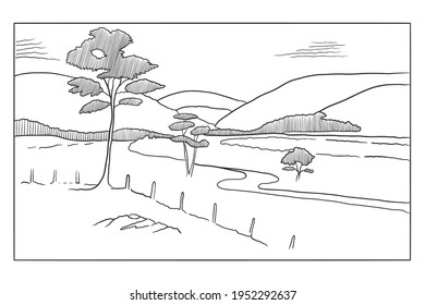 Hand drawn sketch of landscape vector illustration