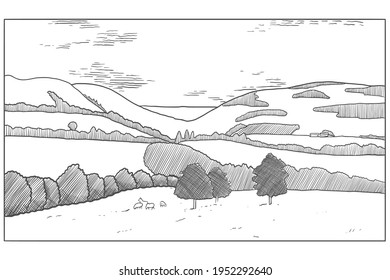Hand drawn sketch of landscape vector illustration