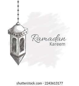 hand drawn sketch lantern for ramadan kareem background with water color background