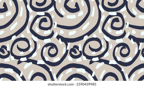 Hand drawn sketch large abstract organic shapes seamless pattern. Vector beige background with unique twisted shape. Contemporary plain ornament for print.