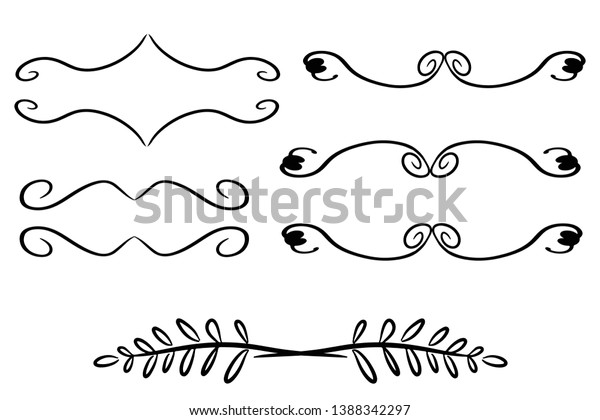 Hand\
drawn  sketch leaves ornaments. Ink flourish and arrow decorations\
dividers victorian doodles isolated vector icons\
set