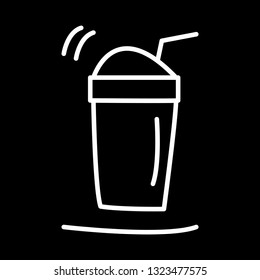 Hand drawn sketch of line white vector illustration in pencil style icon Coffee cup tea or hot drink Isolated on black background. Coffee concept. Restaurant concept.