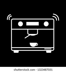 Hand drawn sketch of line white vector illustration in pencil style icon Modern technology for perfect drink and brewing coffee with espresso machine Isolated on black background. Coffee concept.
