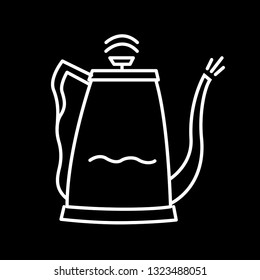 Hand drawn sketch of line white vector illustration in pencil style icon percolator brewing coffee with espresso machine Isolated on black background. Coffee concept.
