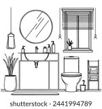 Hand drawn sketch. Linear sketch of an interior. Part of the bathroom