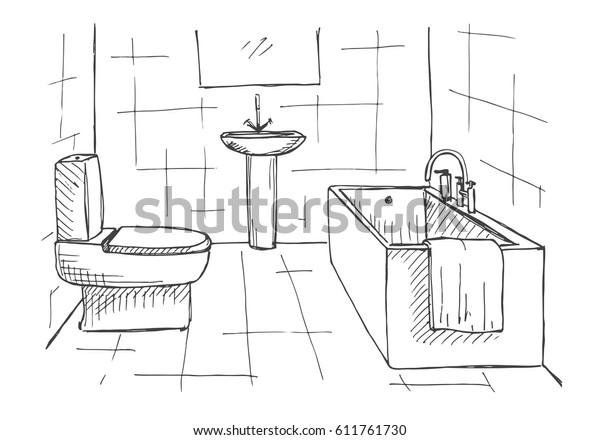 Hand Drawn Sketch Linear Sketch Interior Stock Vector (Royalty Free ...