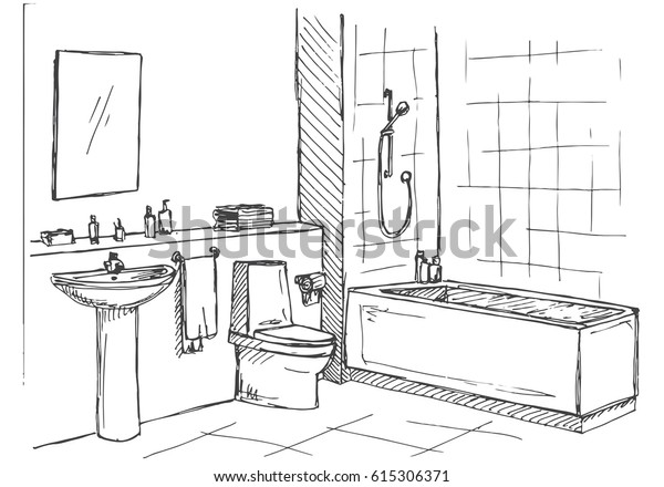 Hand Drawn Sketch Linear Sketch Interior Stock Vector (Royalty Free ...