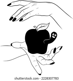 hand drawn sketch logo illustration with apple fruit
