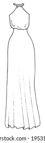 Hand drawn sketch long halter neck dress. Simple flat vector isolated outline