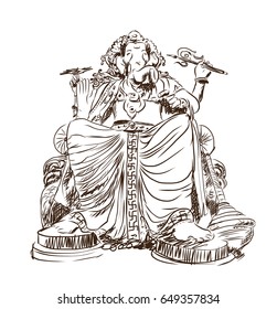 Hand drawn sketch of Lord Ganesha in vector illustration.