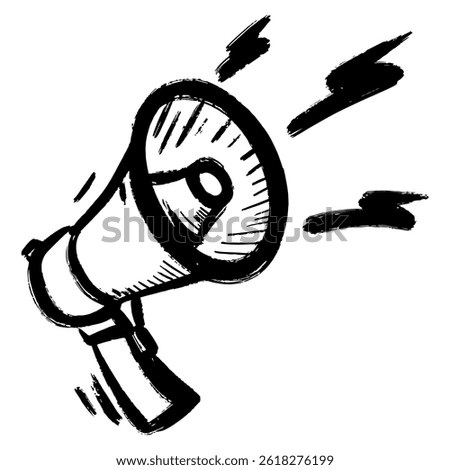 Hand drawn sketch of a loudspeaker or megaphone icon, symbolizing communication, announcements, marketing, and promotion.