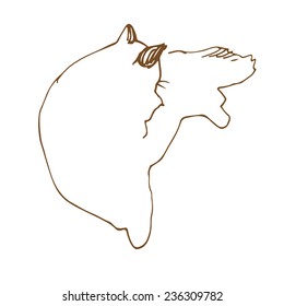 Hand drawn sketch of a lying cat. Vector illustration.