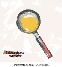 Hand drawn sketch of magnify. Vector vintage illustration. Isolated loupe on light beige background
