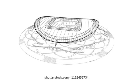 Hand drawn sketch of the main stadium in Kazan.