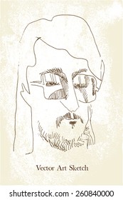 hand drawn sketch of a man in glasses