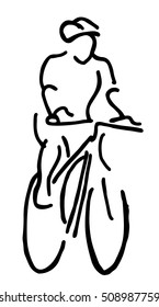 Hand drawn sketch of a man rides on a mountain bike or bicycle.
