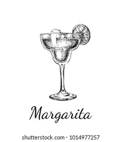 Hand drawn Sketch Margarita Cocktail Drink 