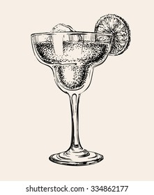 Hand drawn Sketch Margarita Cocktail Drinks