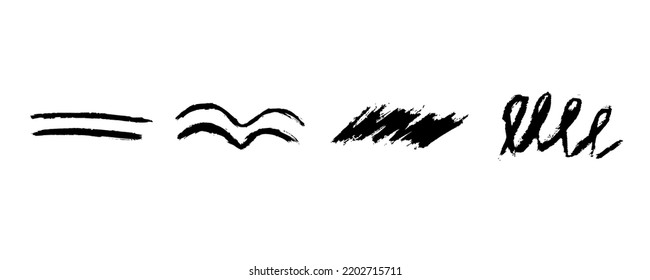 Hand drawn sketch marker line stroke set. Highlight underline and strike through. Pen textured line template. Vector illustration isolated on white background.