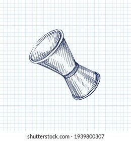 Hand drawn sketch of Measuring cup, jigger on a white background. Black and white sketch of jigger for shots, Bar inventory	