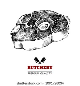 Hand drawn sketch meat product. Vector vintage illustration. Menu design