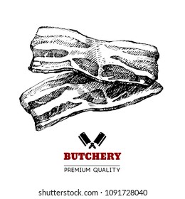 Hand drawn sketch meat product. Vector vintage illustration. Menu design