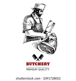 Hand drawn sketch meat product. Vector vintage illustration. Menu design