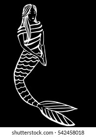 a hand drawn sketch of a mermaid; a vector illustration perfect for a t-shirt print