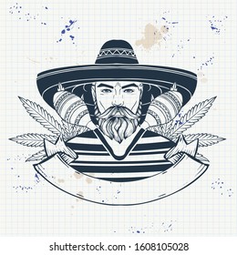 Hand drawn sketch mexican man