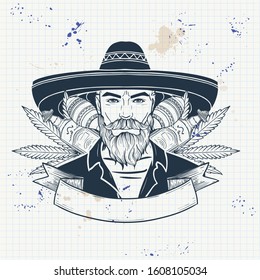 Hand drawn sketch mexican man