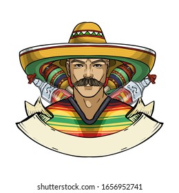 Hand drawn sketch mexican man