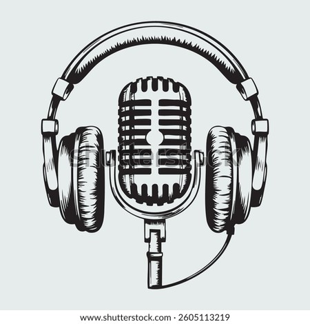 a hand drawn sketch of a microphone and headphone.ai