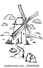 Hand drawn sketch mill. Vector illustration.