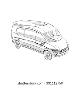 Hand drawn sketch minibus abstract vector design concept