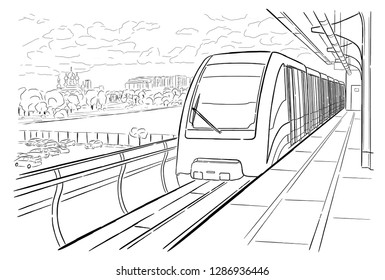 Hand drawn sketch Moscow light metro station