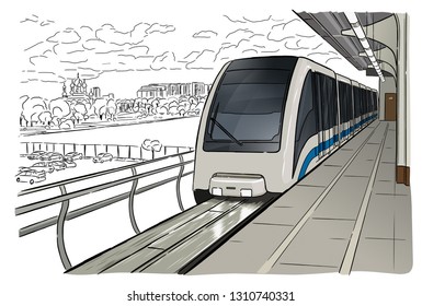 Hand drawn sketch Moscow light metro station