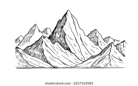 Bosquejo dibujado a mano de una cordillera con picos afilados y laderas texturizadas