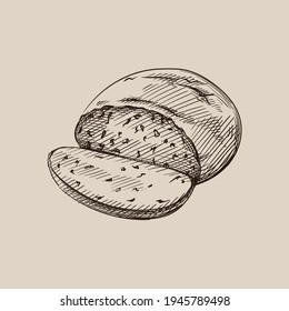 Hand drawn sketch of Multigrain Bread on a white background. Bread. Bakery	
