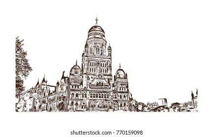 Hand drawn sketch of Mumbai Corporation, India in vector illustration.