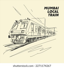 Hand drawn sketch of Mumbai Local train, Mumbai, India. Lineart.