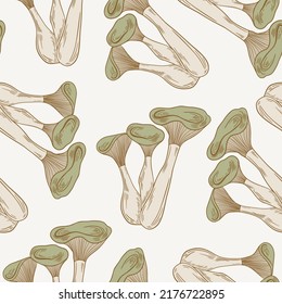 Hand Drawn Sketch Mushroom Seamless Pattern Background
