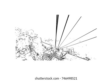 Hand drawn sketch of Mussoorie Ropeway Uttarakhand India in vector illustration. 