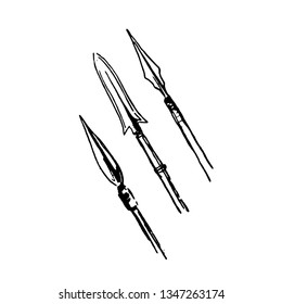 Hand drawn sketch of native African weapon black on white background