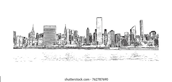 Hand drawn sketch of New York City Outline Sketch in vector illustration. Skyline sketch.