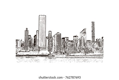 Hand drawn sketch of New York City Outline Sketch in vector illustration. Skyline sketch.