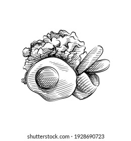 Hand drawn sketch of North German Labskaus on a white background. German cuisine. Food. Meals. 