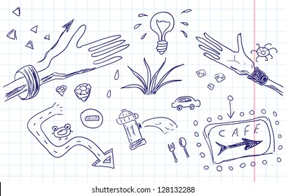 Hand drawn sketch. Notebook doodles made with pen
